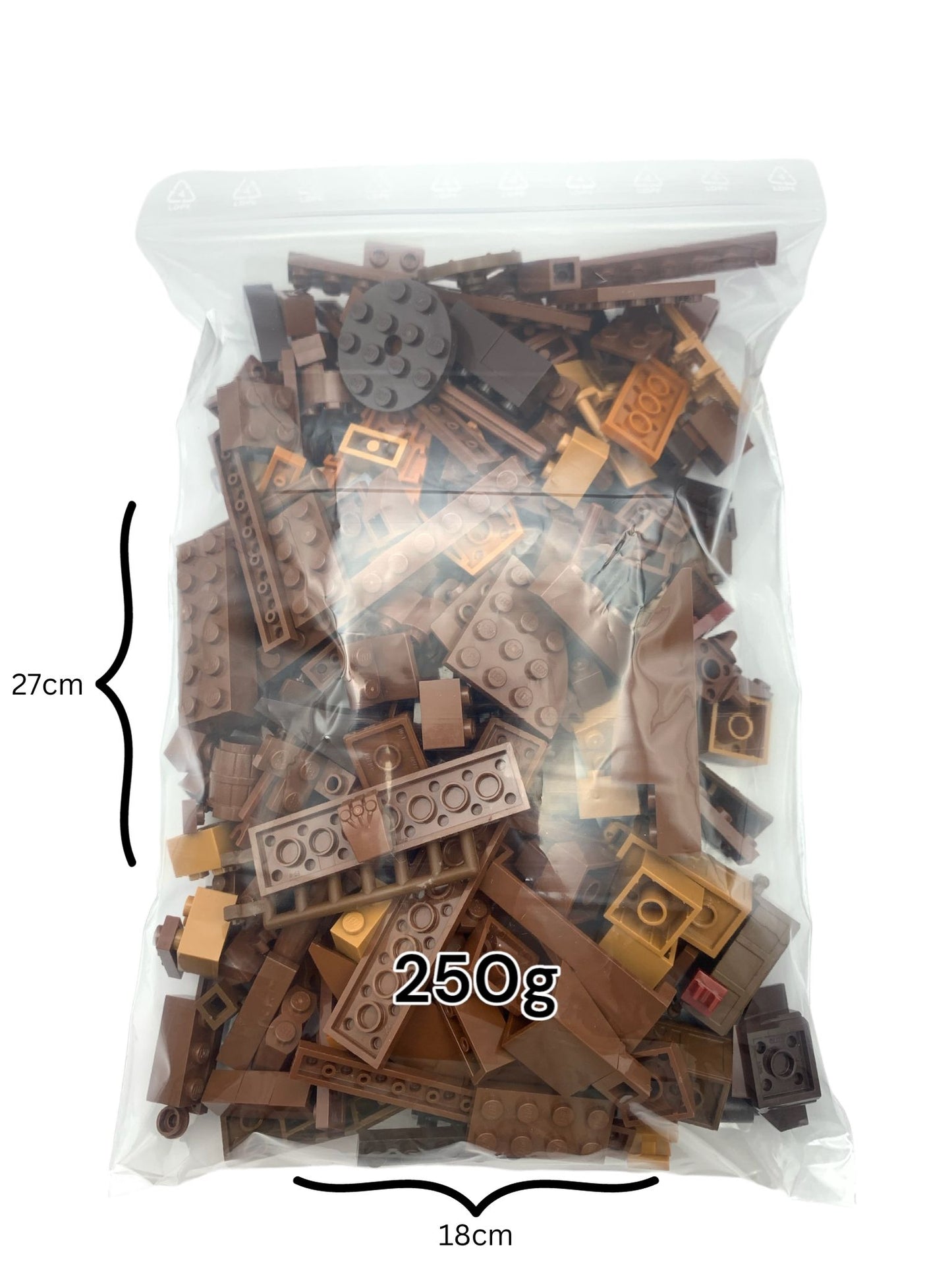 250g LEGO®-Steine. Braun, Brauntöne, gemischt